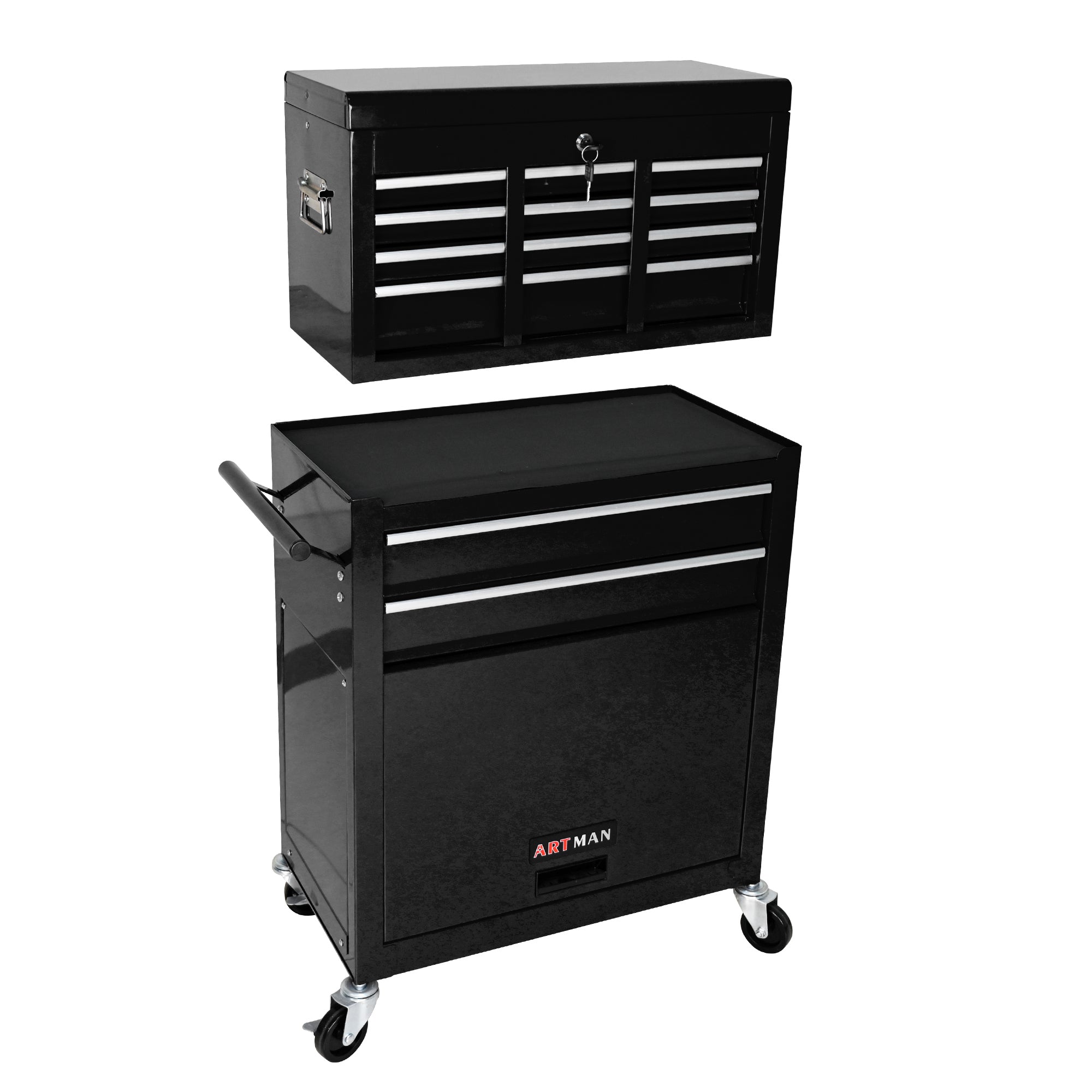 High Capacity Rolling Tool Chest with Wheels and Drawers, 8-Drawer Tool Storage Cabinet--BLACK