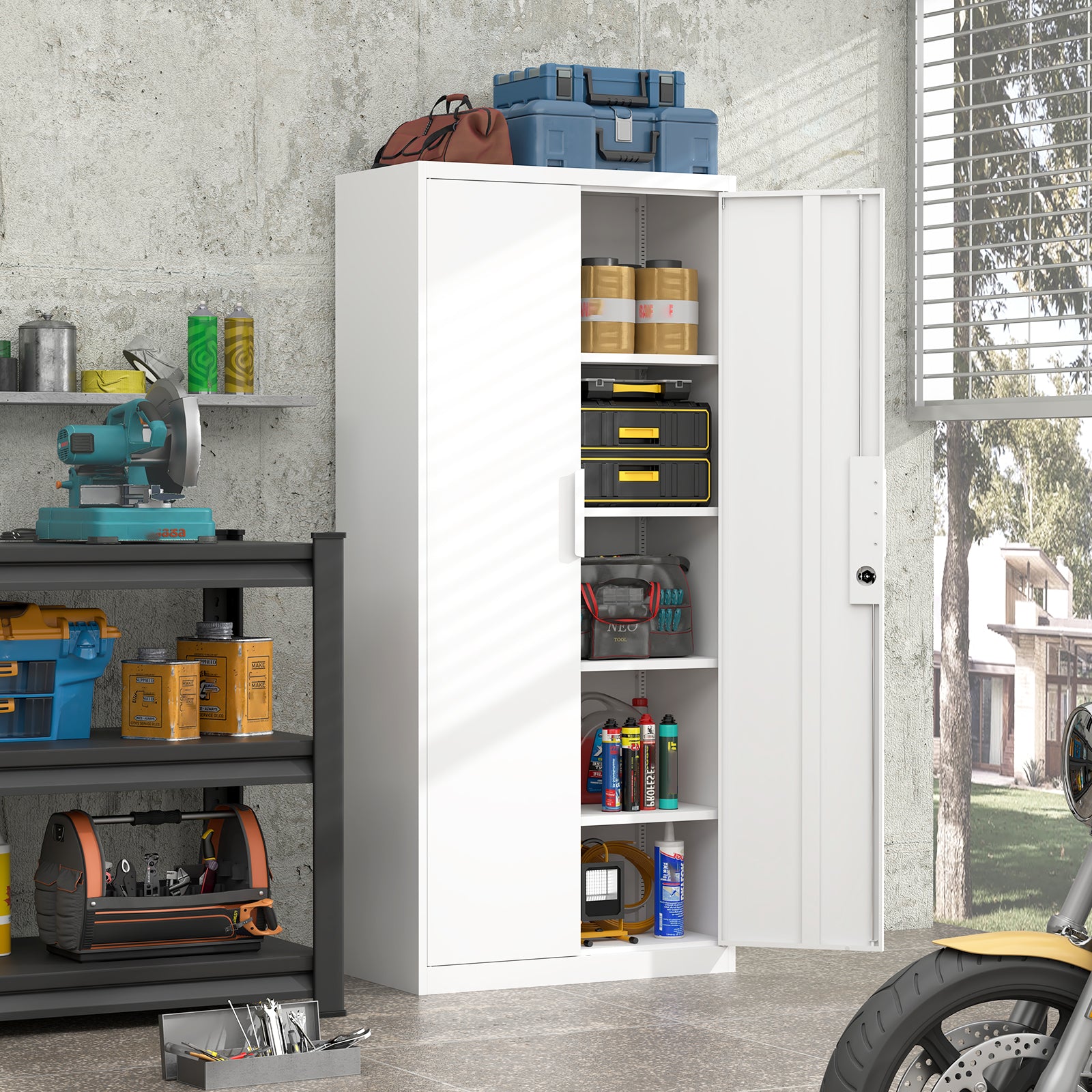 70-Inch 2-Door File Cabinet with Lock, 4 Adjustable Shelves, Heavy-Duty Steel Construction, for Commercial Office, Home Office, Legal Size & Letter File Storage, Organization Cabinet