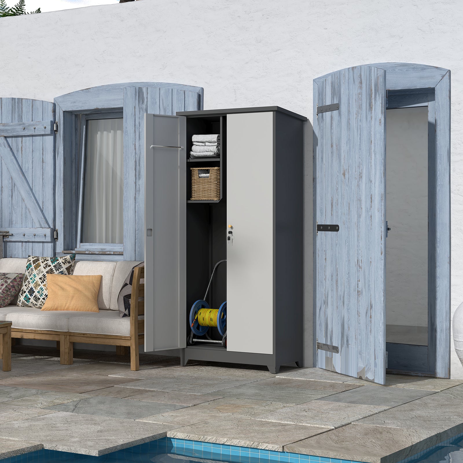 Outdoor Cabinet Outdoor Storage Cabinet Waterproof, Storage Cabinet cabinet with Shelves, Vertical Tall Garden Storage cabient & Outdoor Storage Cabinet Weatherproof for Outside in light gray