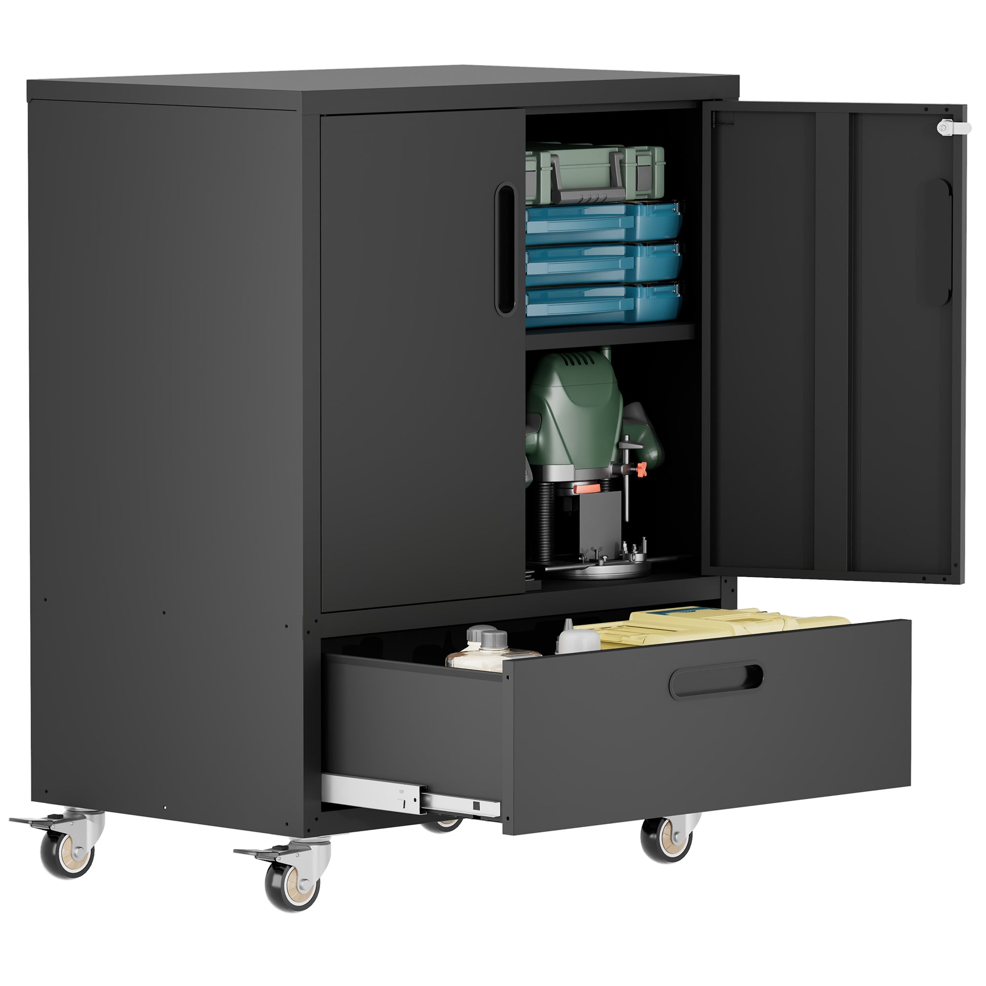Tool Cart with Wheels, 40" H x 30" W x 20" D, Mobile Tool Cabinet with Lockable Casters & Drawer, Heavy-Duty Steel Storage Organizer for Garage, Workshop, Office - Easy 30-Min Assembly