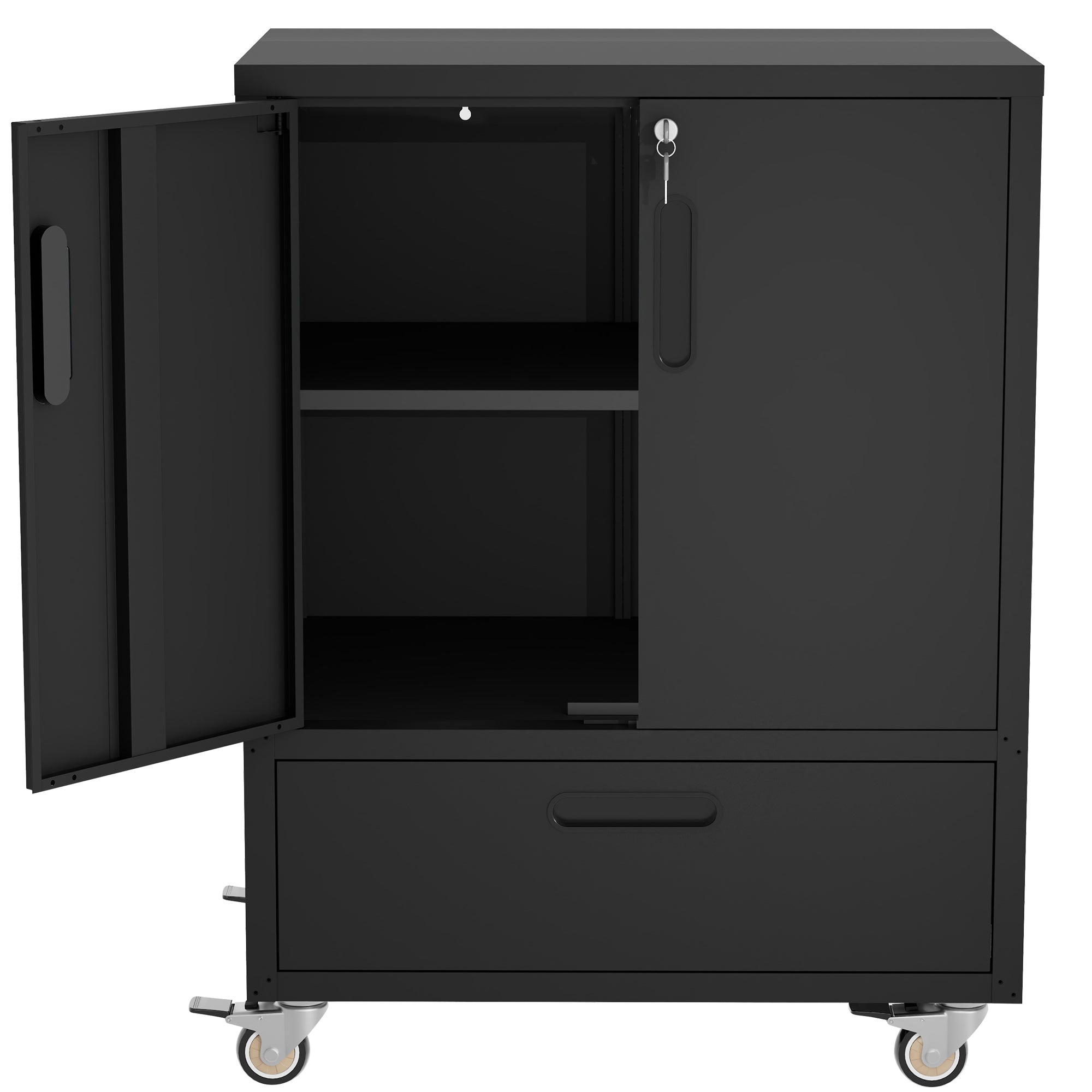 Tool Cart with Wheels, 40" H x 30" W x 20" D, Mobile Tool Cabinet with Lockable Casters & Drawer, Heavy-Duty Steel Storage Organizer for Garage, Workshop, Office - Easy 30-Min Assembly