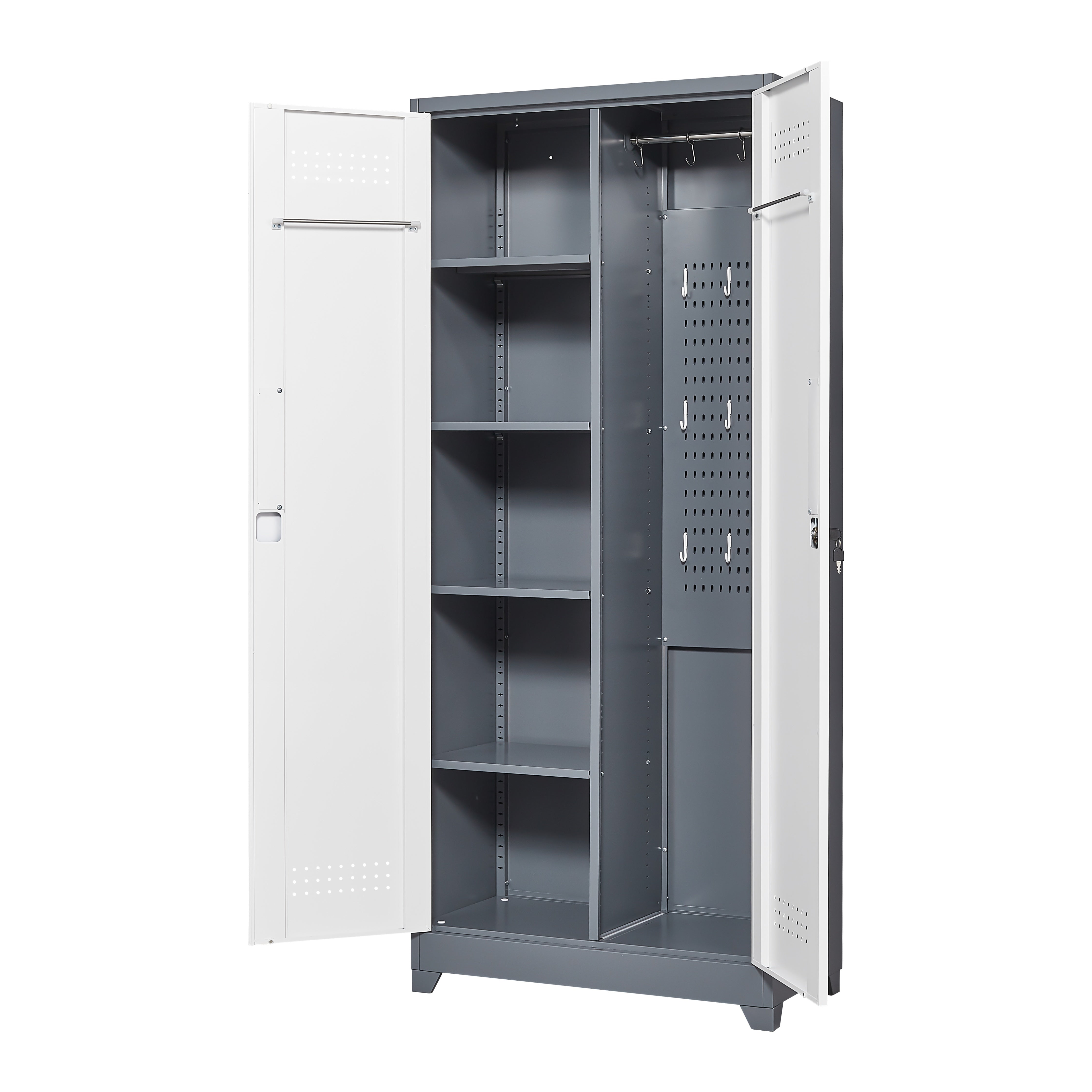 Gray Metal Lockers, Cleaning Tool Cabinets With Locking Doors, High Broom Tool Storage Cabinets, Adjustable Shelves, Large Cabinets For Kitchens, Offices, Shops.(72 Inches)