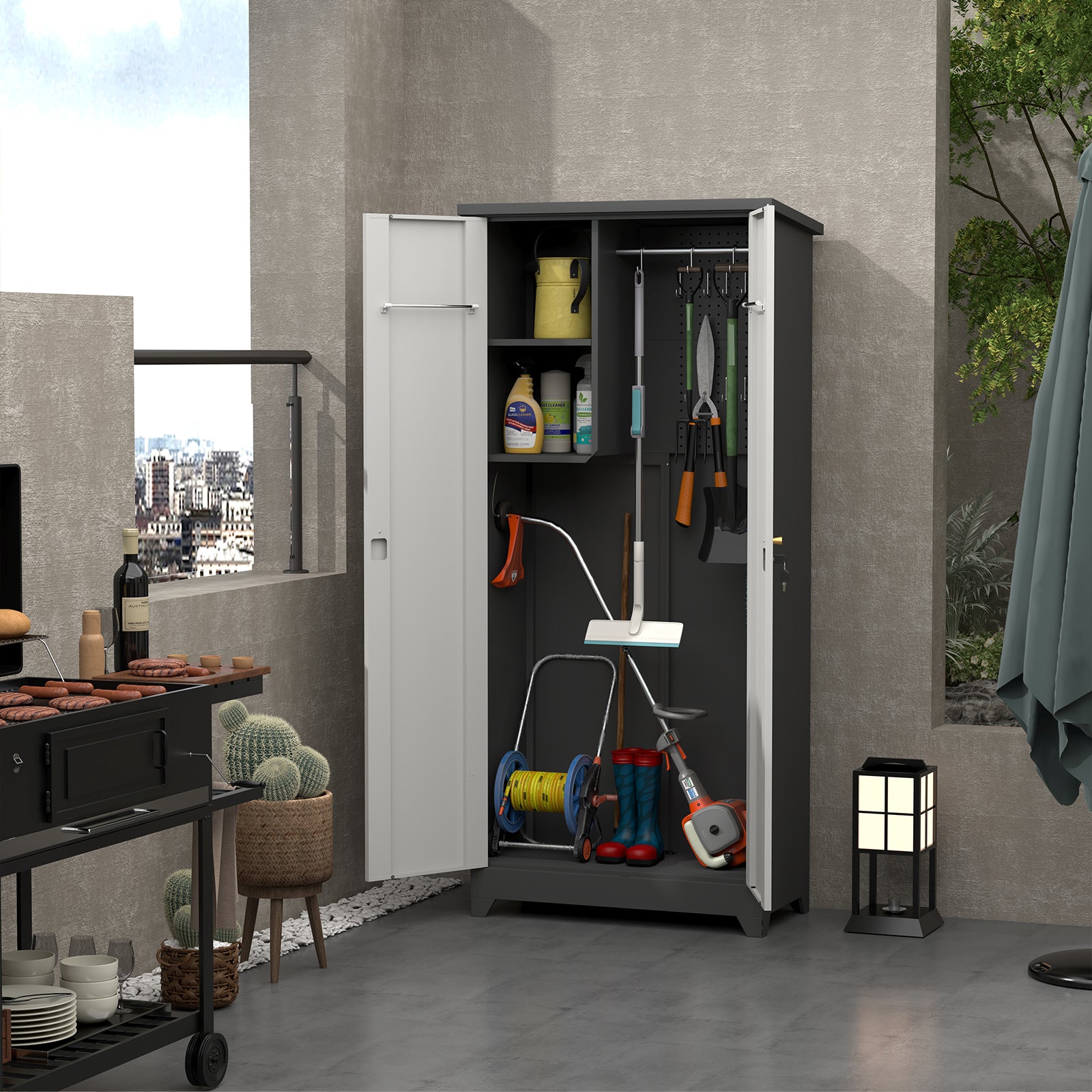 Outdoor Cabinet Outdoor Storage Cabinet Waterproof, Storage Cabinet cabinet with Shelves, Vertical Tall Garden Storage cabient & Outdoor Storage Cabinet Weatherproof for Outside in light gray