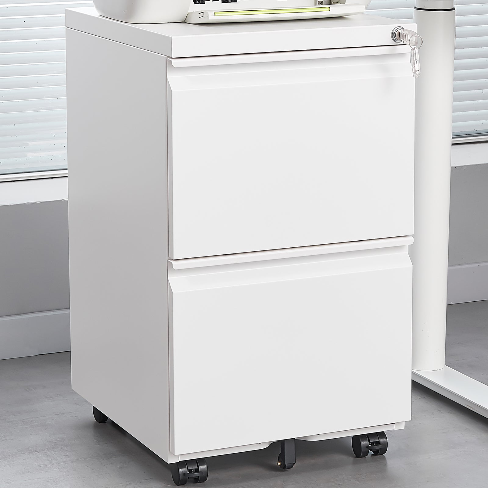[requires assembly] Office Storage Cabinet, 2 Drawers File Cabinet With Lock Metal Vertical File Cabient With Wheels Mobile File Cabinet For Office Home Legal/Letter/a4 Size