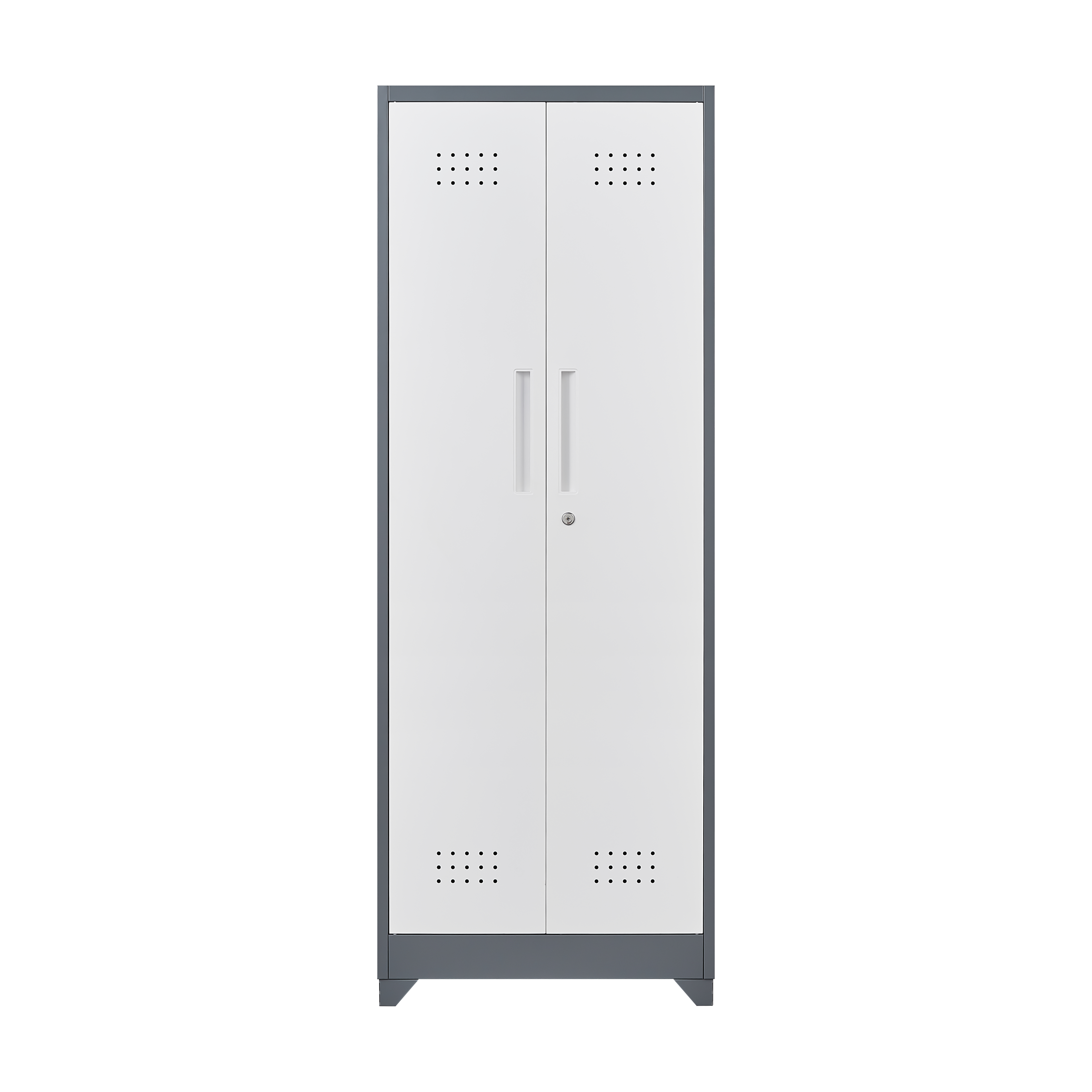 Broom Storage Cabinet With Locking Doors And Shelves, 65" H Metal Storage Cabinet With Hanging Rod & S-Hooks, Cleaning Tool Storage Cabinet Grey