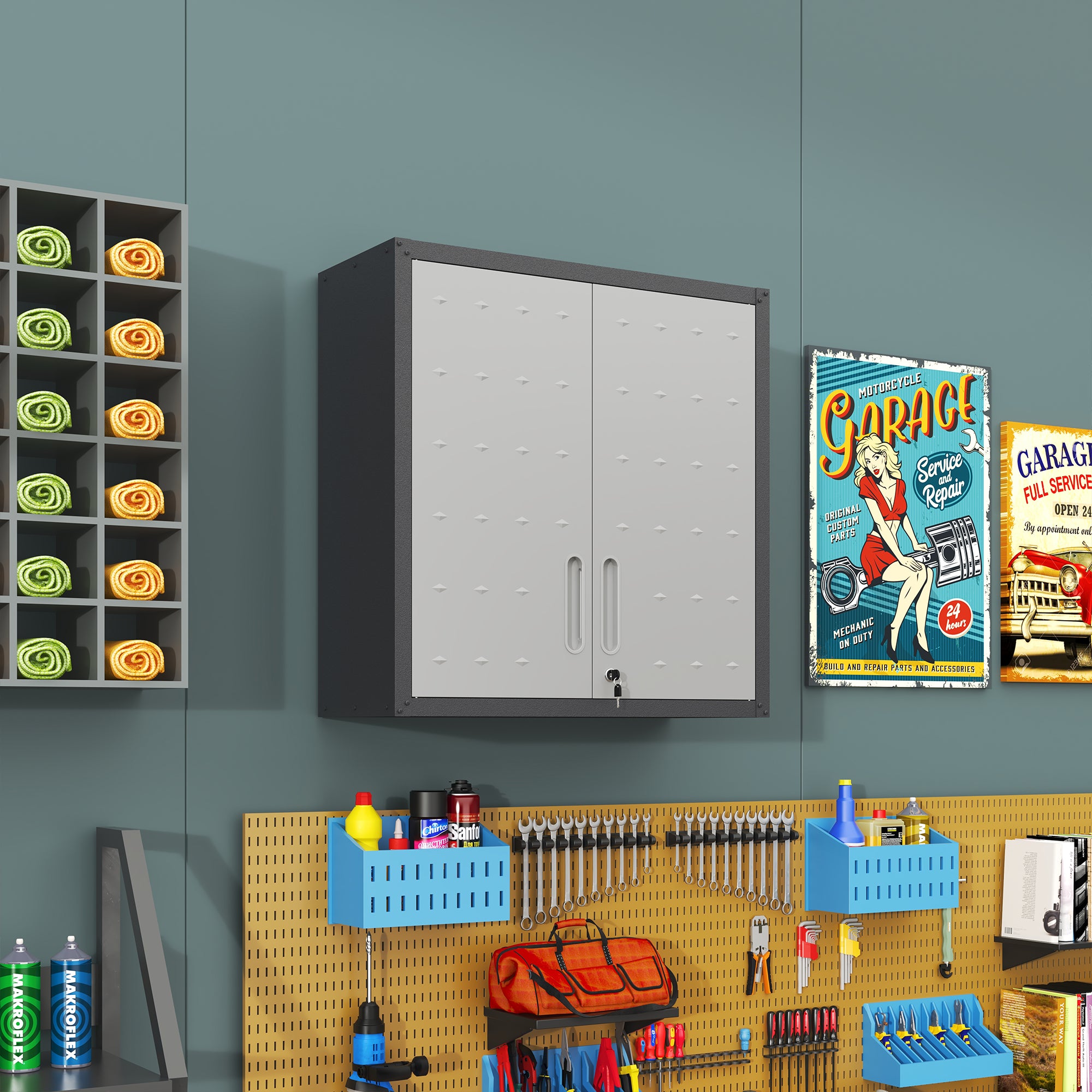 Metal Wall-Mounted Tool Storage Cabinet with Locking Door and 1 Shelf for Garage Warehouse,Office,Assembly Required