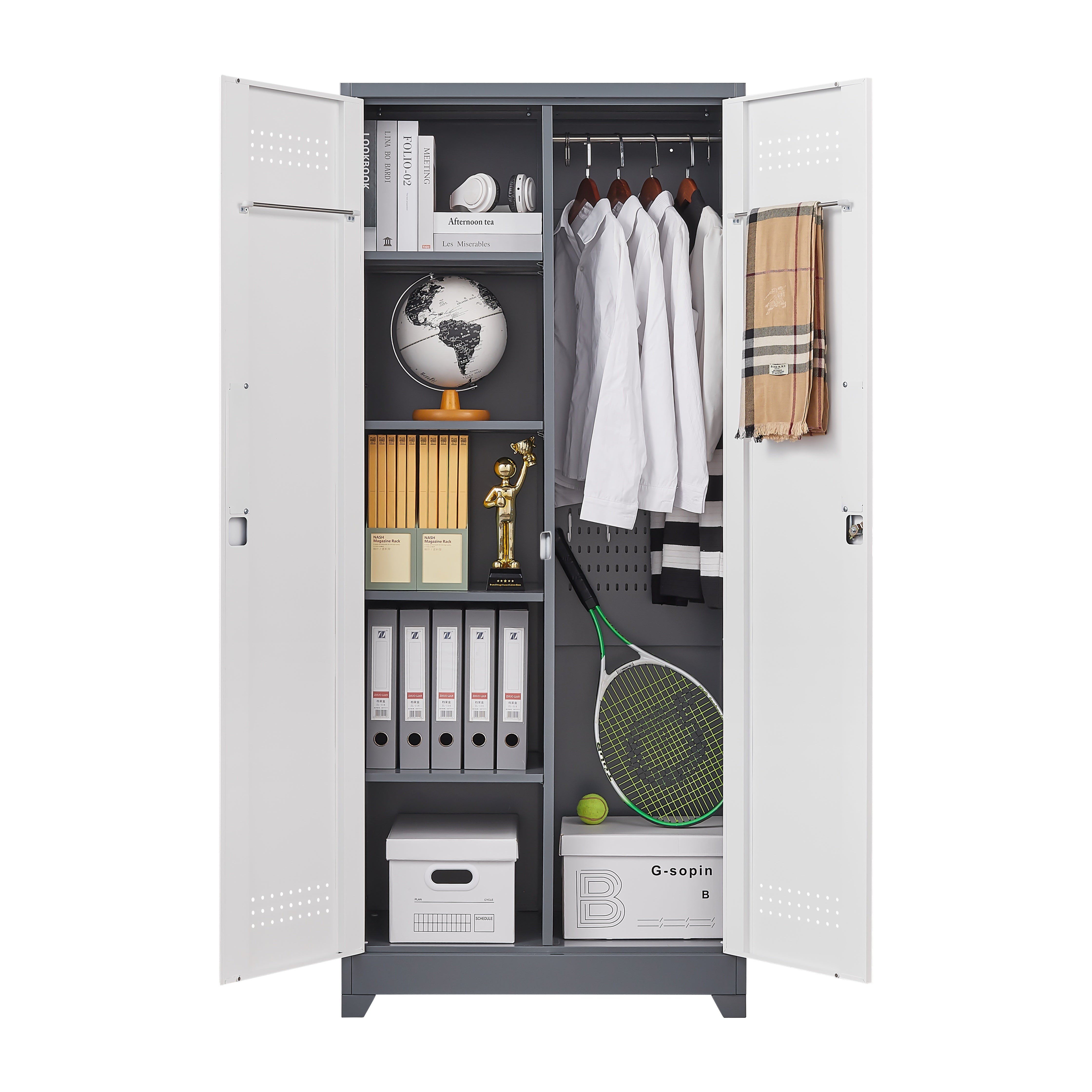 Gray Metal Lockers, Cleaning Tool Cabinets With Locking Doors, High Broom Tool Storage Cabinets, Adjustable Shelves, Large Cabinets For Kitchens, Offices, Shops.(72 Inches)