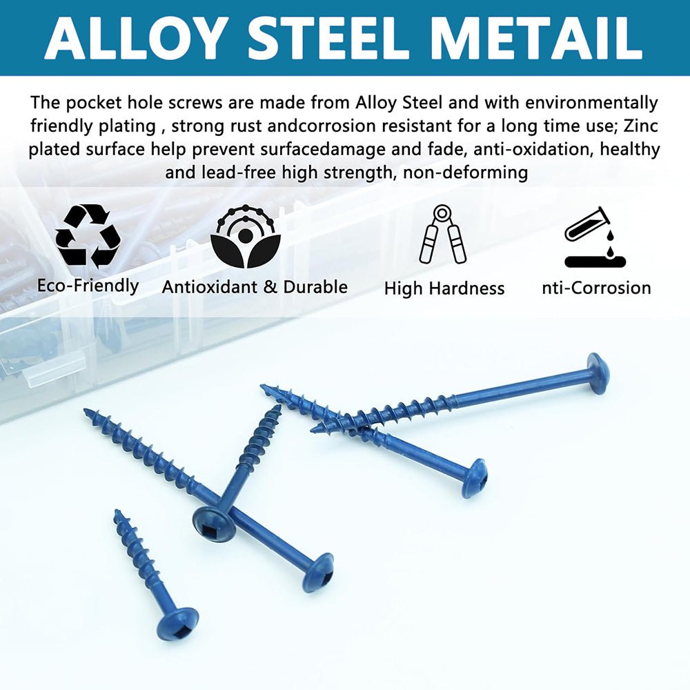 360 Pcs Blue Square Drive Self Tapping Coarse Thread Wood Screws Assortment Set - HomeDIYer