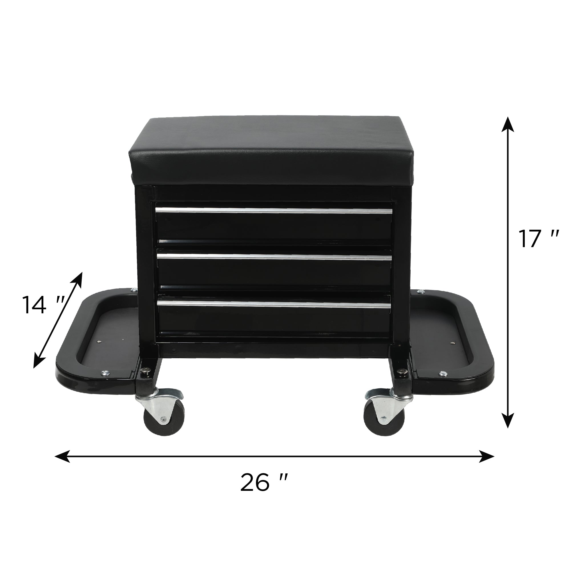 3-Drawer Tool Chest Rolling Mechanic Seat with Tool Trays,350lbs Max Weight Capacity,Black