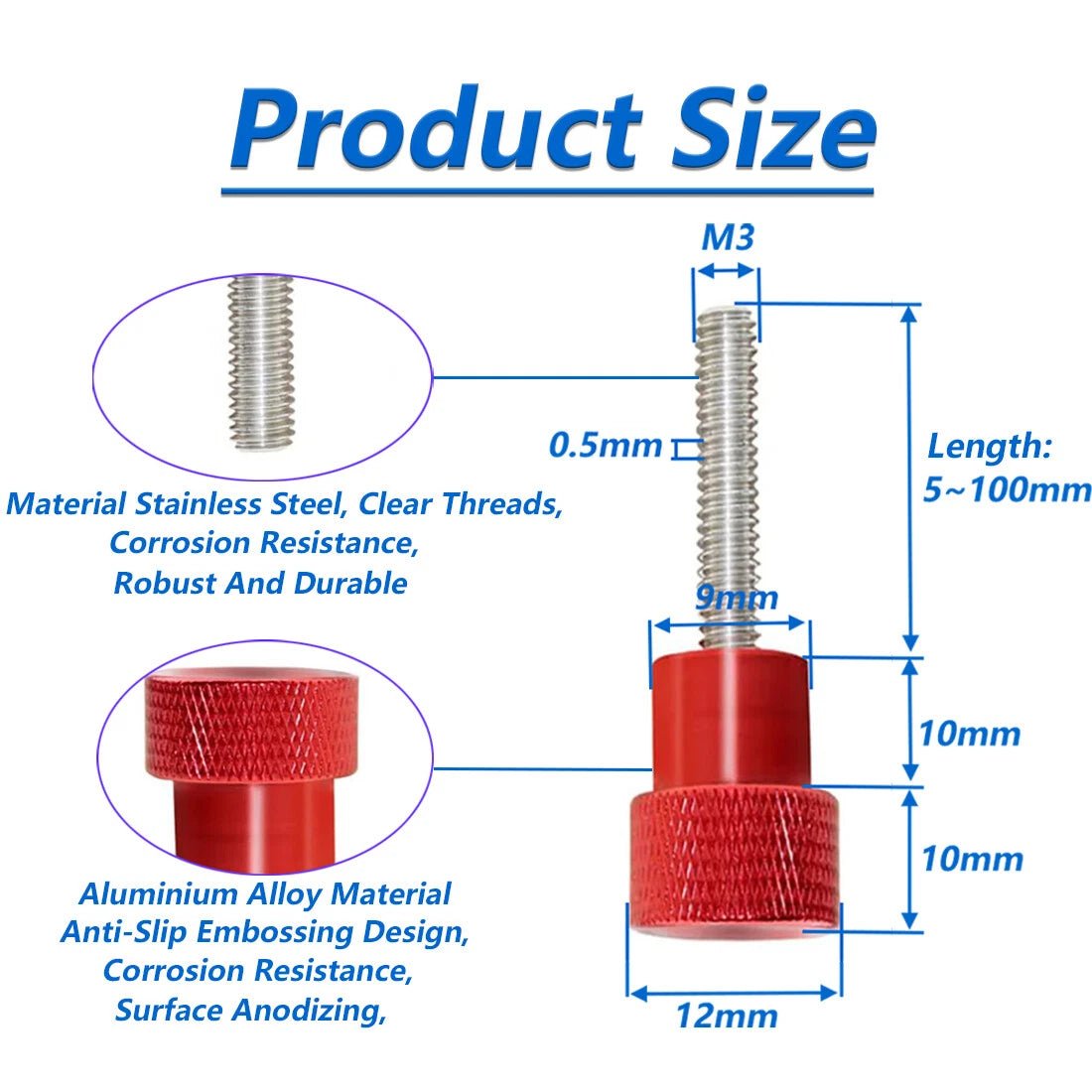 M3 Knurled Thumb Screws – Stainless Steel & Aluminum Alloy Hand Grip Knob Bolts - HomeDIYer