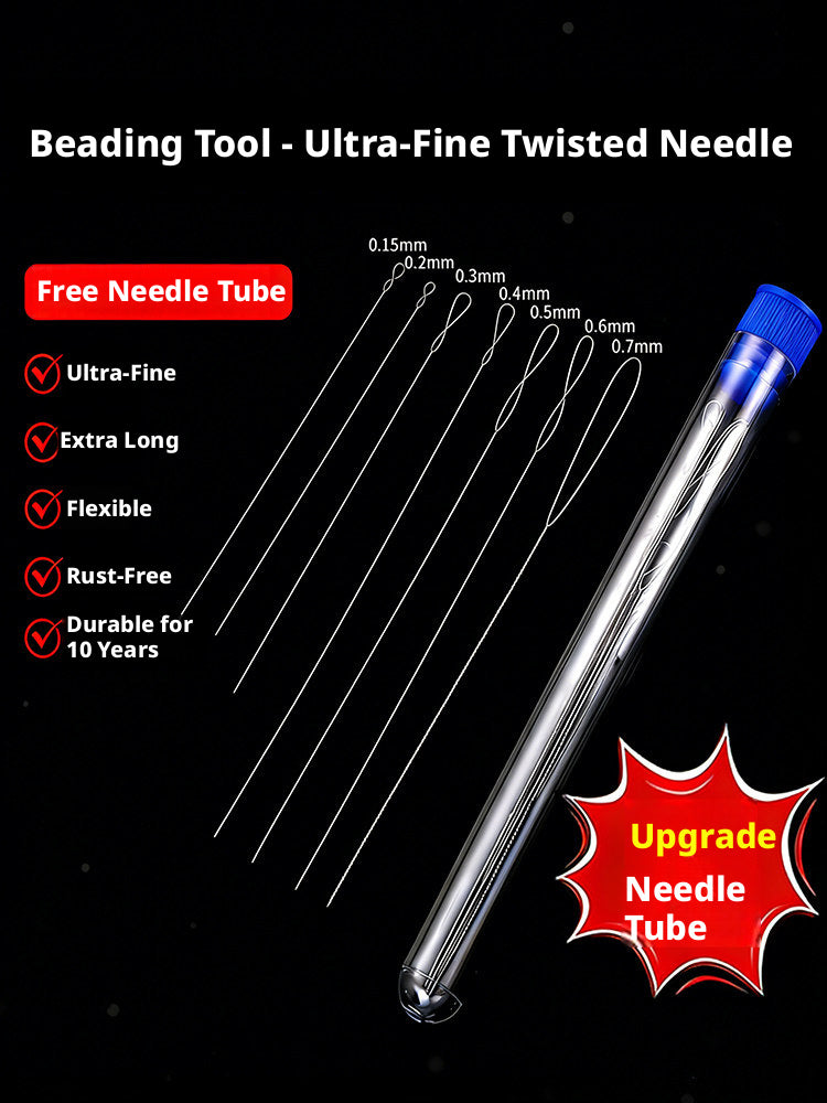 Ultra‑Fine Beading Twist Needles Set – 0.15mm to 0.9mm, Long Stainless Steel Needles with Storage Tubes & Elastic Thread for DIY Bracelet Jewelry Making