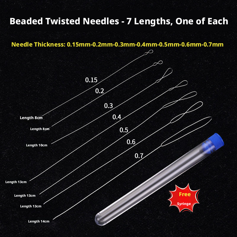 Ultra‑Fine Beading Twist Needles Set – 0.15mm to 0.9mm, Long Stainless Steel Needles with Storage Tubes & Elastic Thread for DIY Bracelet Jewelry Making