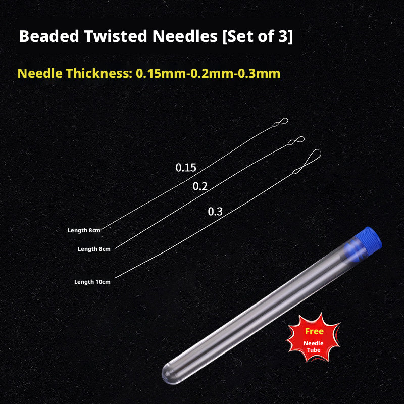 Ultra‑Fine Beading Twist Needles Set – 0.15mm to 0.9mm, Long Stainless Steel Needles with Storage Tubes & Elastic Thread for DIY Bracelet Jewelry Making