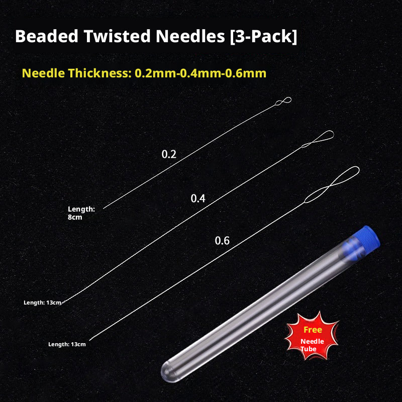 Ultra‑Fine Beading Twist Needles Set – 0.15mm to 0.9mm, Long Stainless Steel Needles with Storage Tubes & Elastic Thread for DIY Bracelet Jewelry Making
