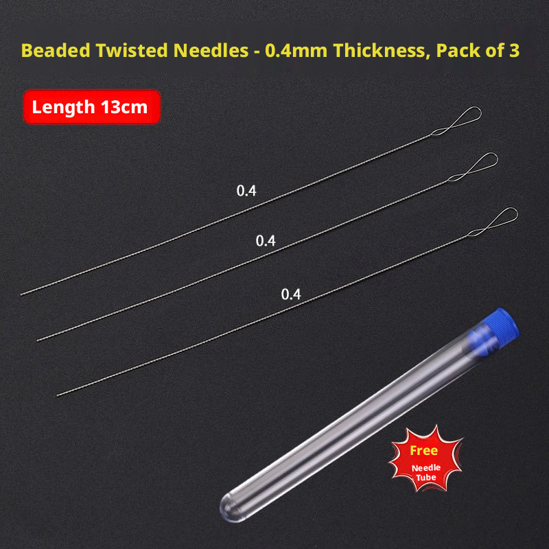 Ultra‑Fine Beading Twist Needles Set – 0.15mm to 0.9mm, Long Stainless Steel Needles with Storage Tubes & Elastic Thread for DIY Bracelet Jewelry Making