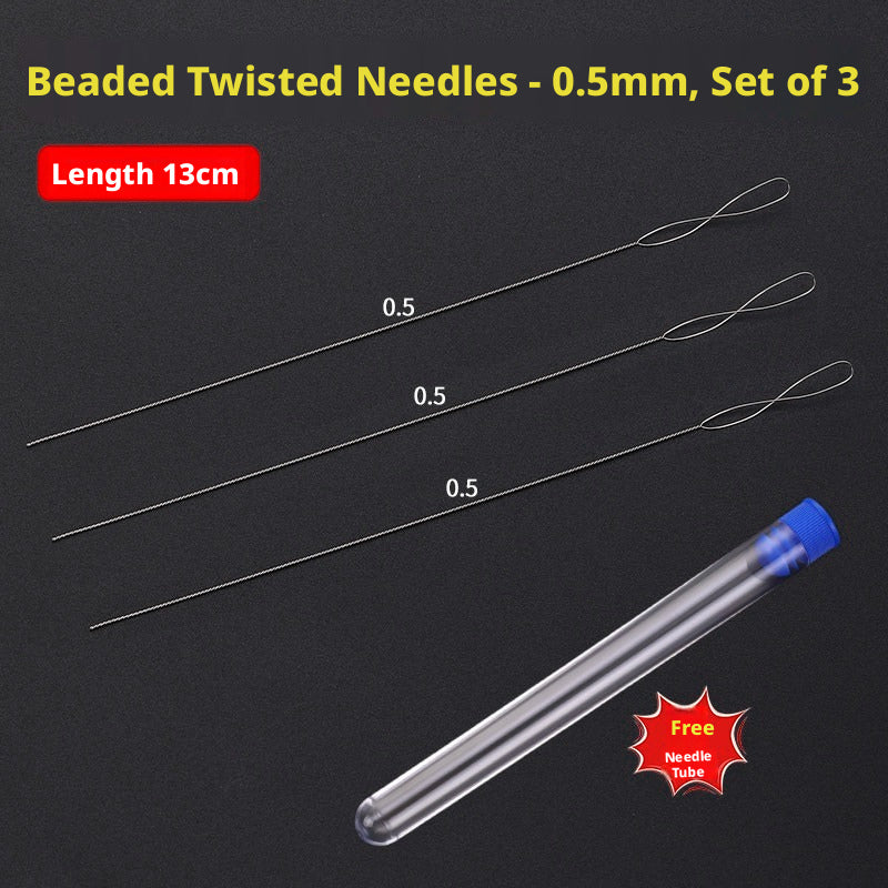 Ultra‑Fine Beading Twist Needles Set – 0.15mm to 0.9mm, Long Stainless Steel Needles with Storage Tubes & Elastic Thread for DIY Bracelet Jewelry Making