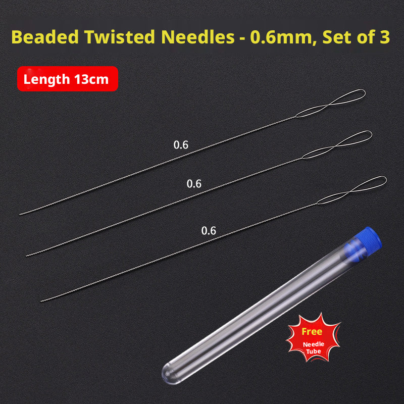 Ultra‑Fine Beading Twist Needles Set – 0.15mm to 0.9mm, Long Stainless Steel Needles with Storage Tubes & Elastic Thread for DIY Bracelet Jewelry Making