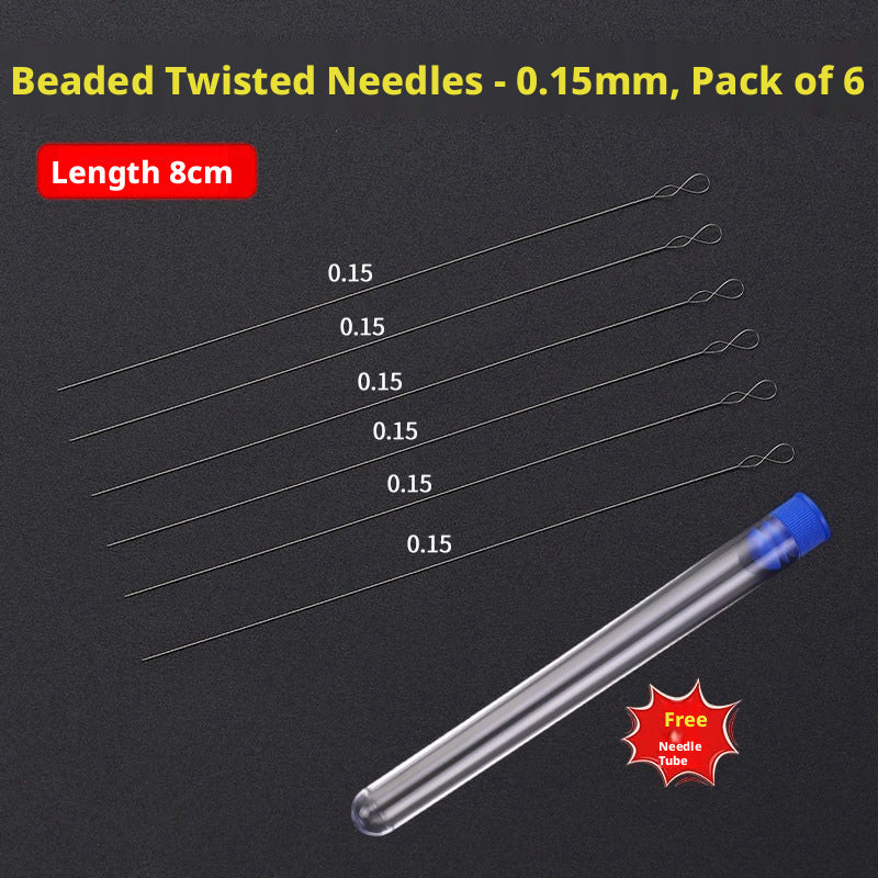 Ultra‑Fine Beading Twist Needles Set – 0.15mm to 0.9mm, Long Stainless Steel Needles with Storage Tubes & Elastic Thread for DIY Bracelet Jewelry Making