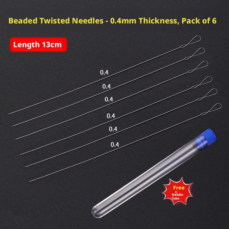 Ultra‑Fine Beading Twist Needles Set – 0.15mm to 0.9mm, Long Stainless Steel Needles with Storage Tubes & Elastic Thread for DIY Bracelet Jewelry Making