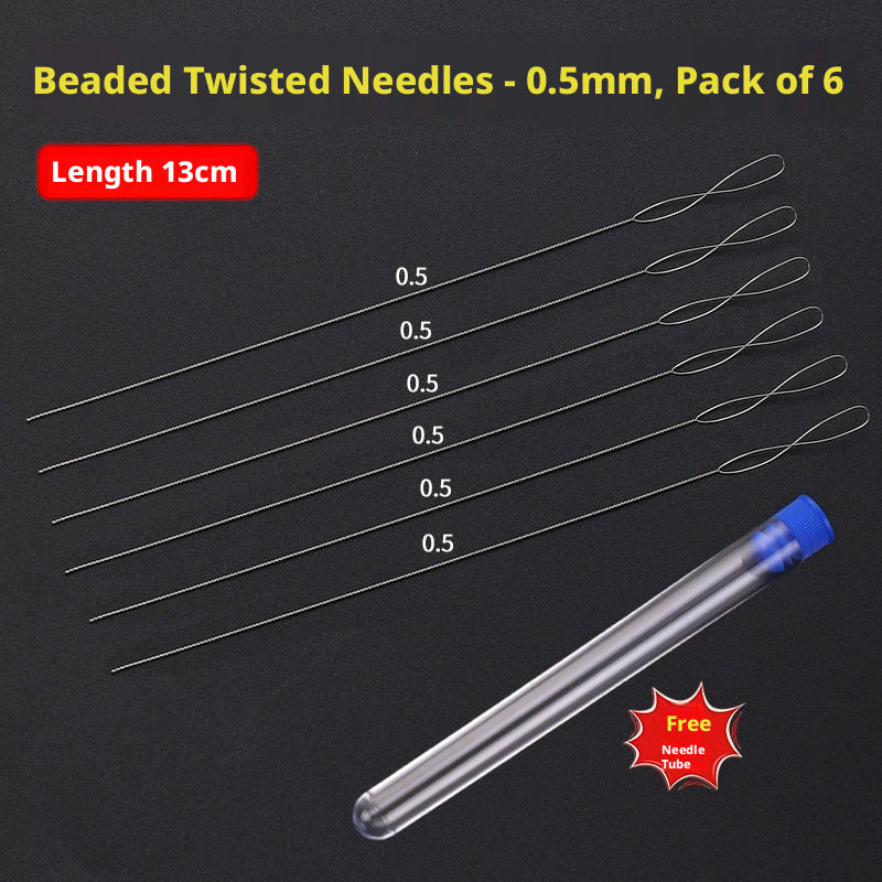 Ultra‑Fine Beading Twist Needles Set – 0.15mm to 0.9mm, Long Stainless Steel Needles with Storage Tubes & Elastic Thread for DIY Bracelet Jewelry Making