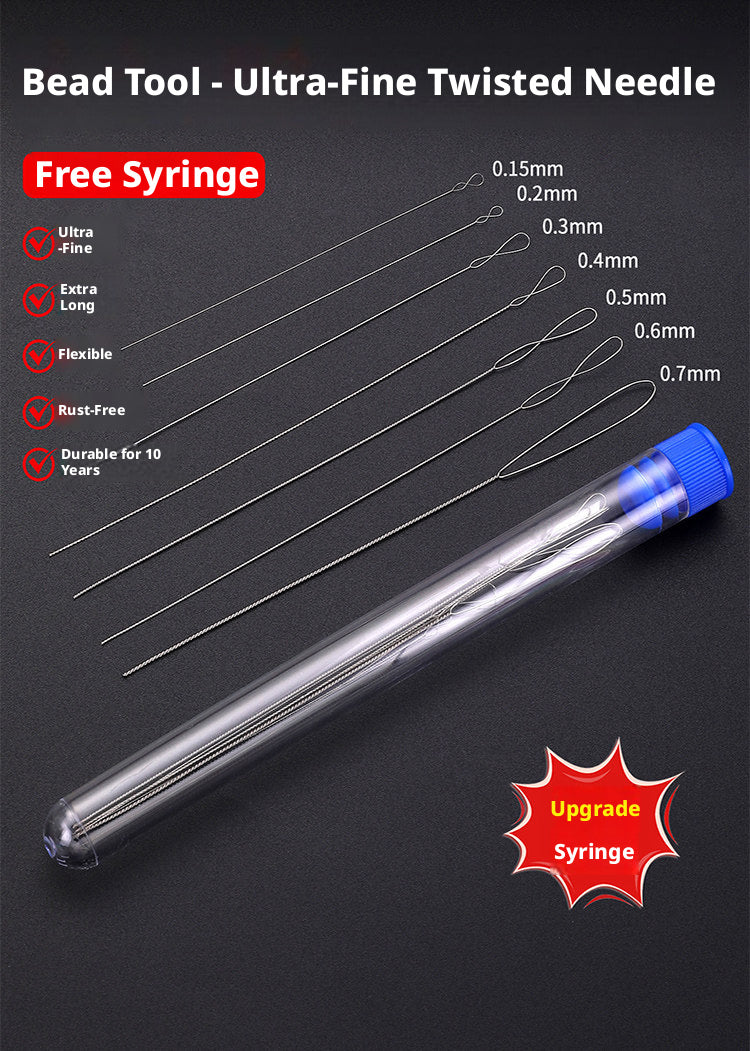 Ultra‑Fine Beading Twist Needles Set – 0.15mm to 0.9mm, Long Stainless Steel Needles with Storage Tubes & Elastic Thread for DIY Bracelet Jewelry Making