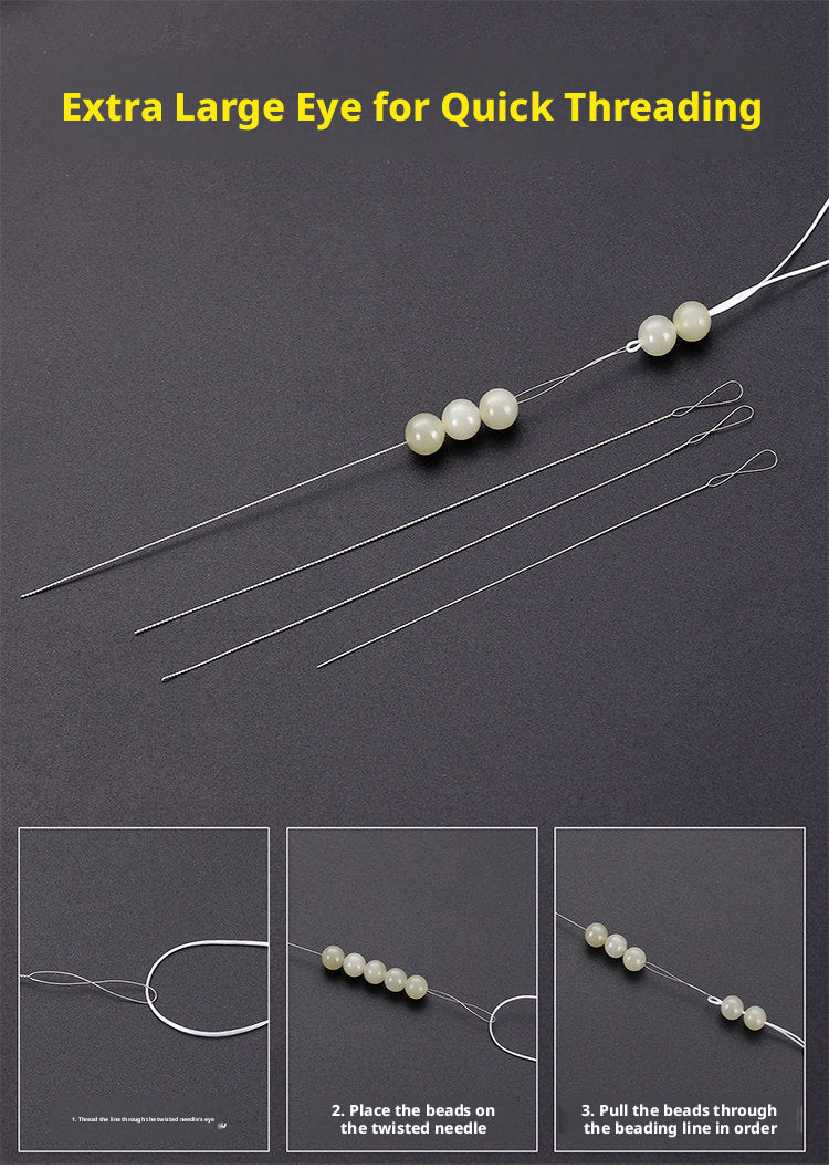 Ultra‑Fine Beading Twist Needles Set – 0.15mm to 0.9mm, Long Stainless Steel Needles with Storage Tubes & Elastic Thread for DIY Bracelet Jewelry Making
