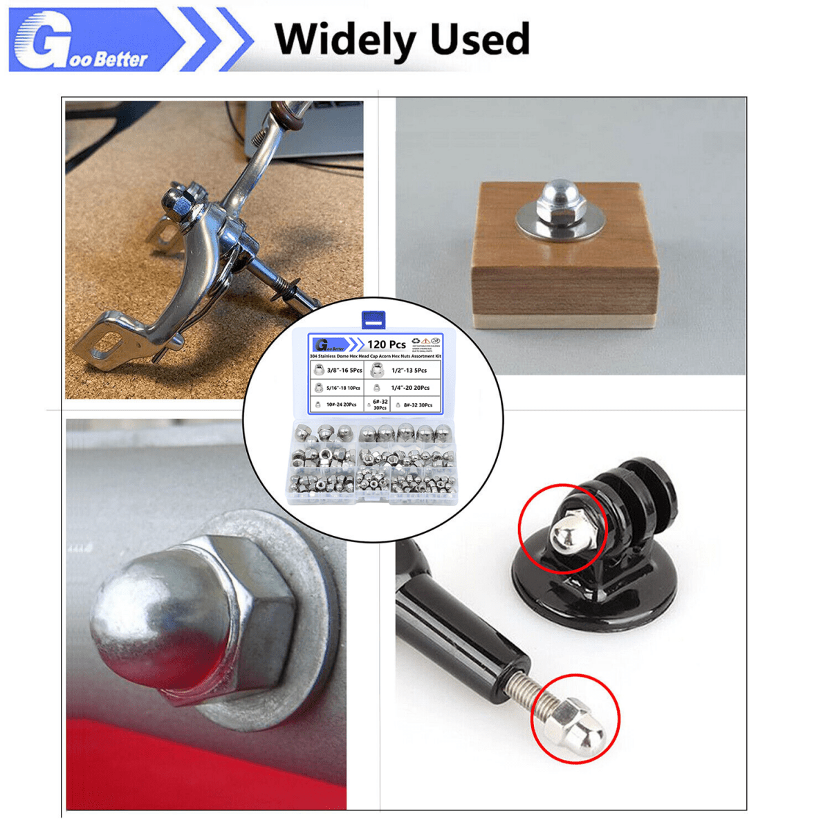 120Pcs UNC Dome Acorn Cap Nuts Kit Decorative Nut Stainless Steel 6 8 10~1/2" - HomeDIYer