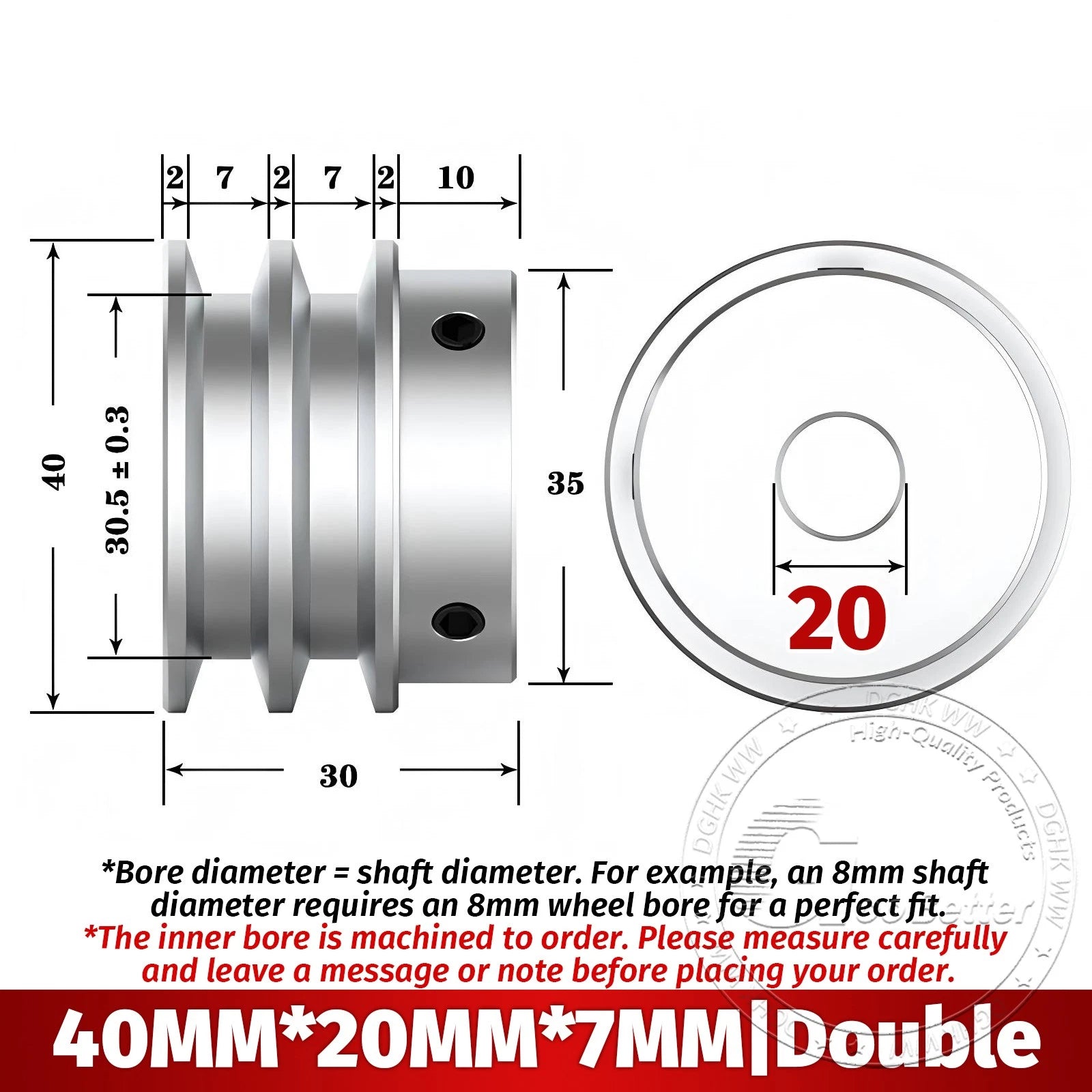 V Grooved Pulley Aluminum Round Belt Pulleys For 7mm Belt Single/Double Grooved