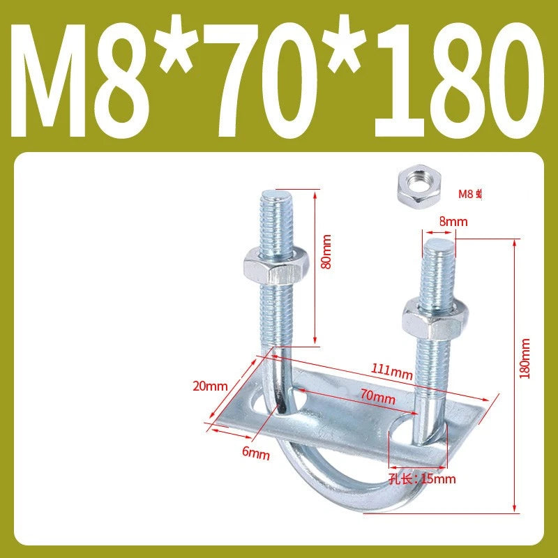 Round U-Bolts Sets Steel 16mm-219mm Inner Width M6 M8 M0 M12 with Nut, Plate