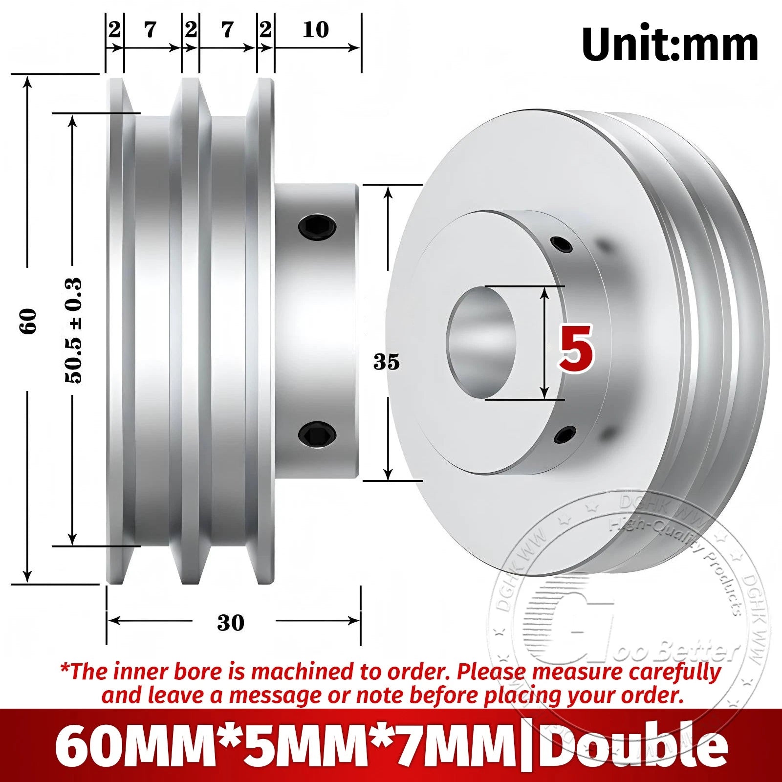 V Grooved Pulley Aluminum Round Belt Pulleys For 7mm Belt Single/Double Grooved