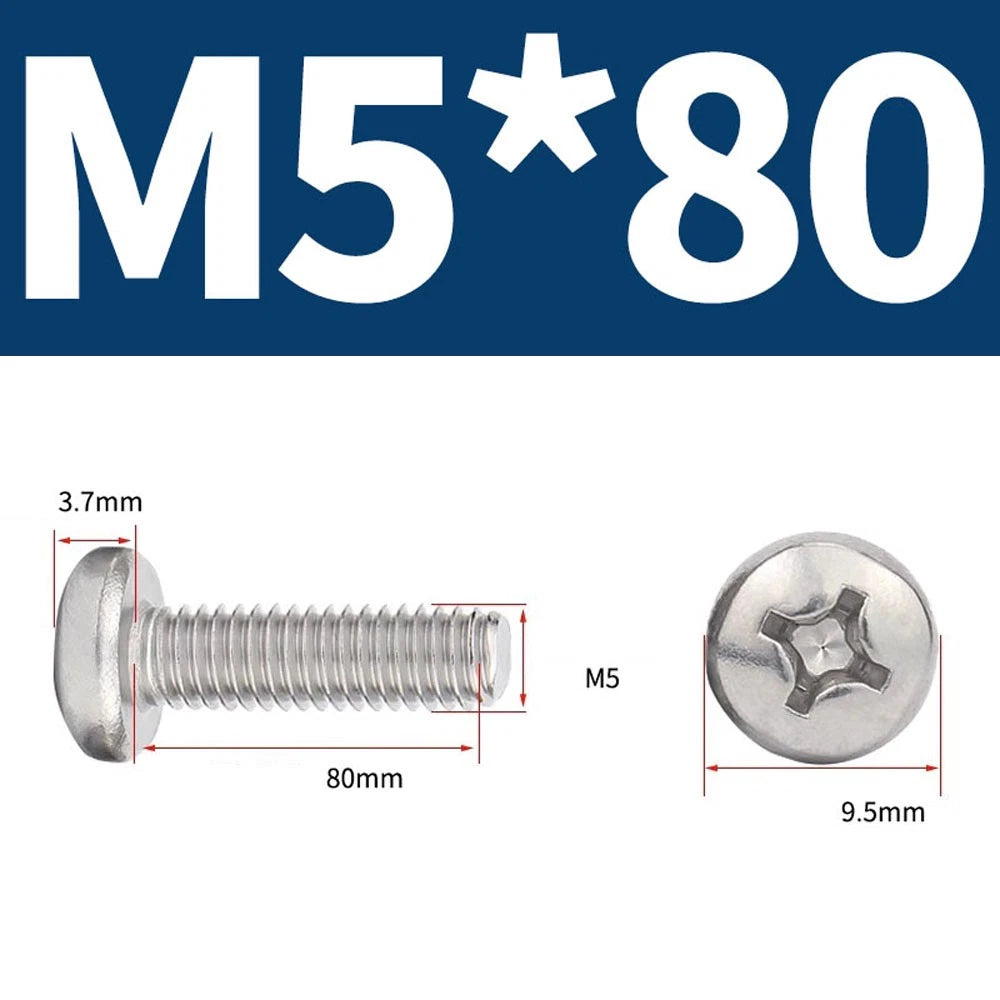 Phillips Pan Head Machine Screws — A4 Marine Grade Stainless Steel, DIN 7985 (M1.6–M10)