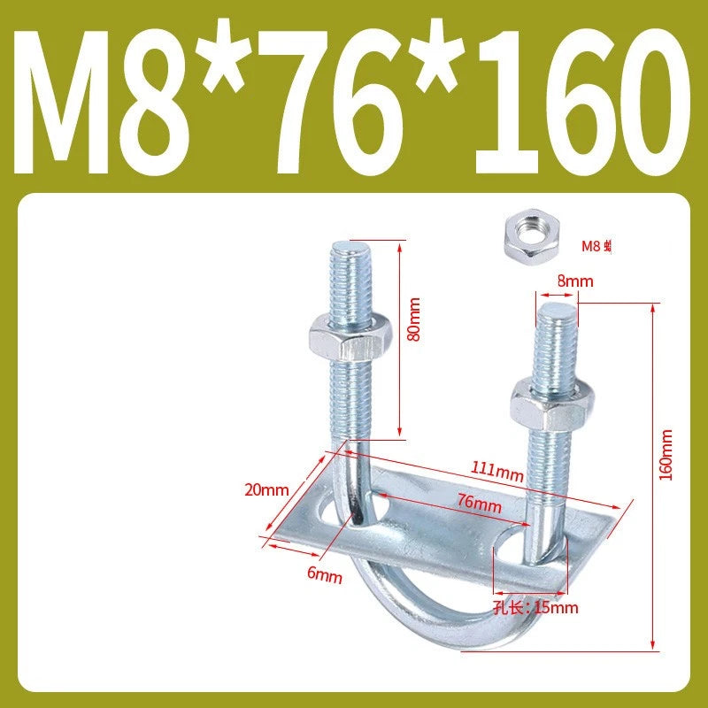 Round U-Bolts Sets Steel 16mm-219mm Inner Width M6 M8 M0 M12 with Nut, Plate