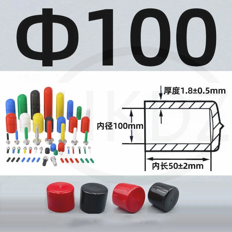 PVC End Caps for Screws, Bolts, Rods, Tubes & Cables – Thread Cover Protector, Rubber Plastic Caps (12-114mm, Multiple Colors)