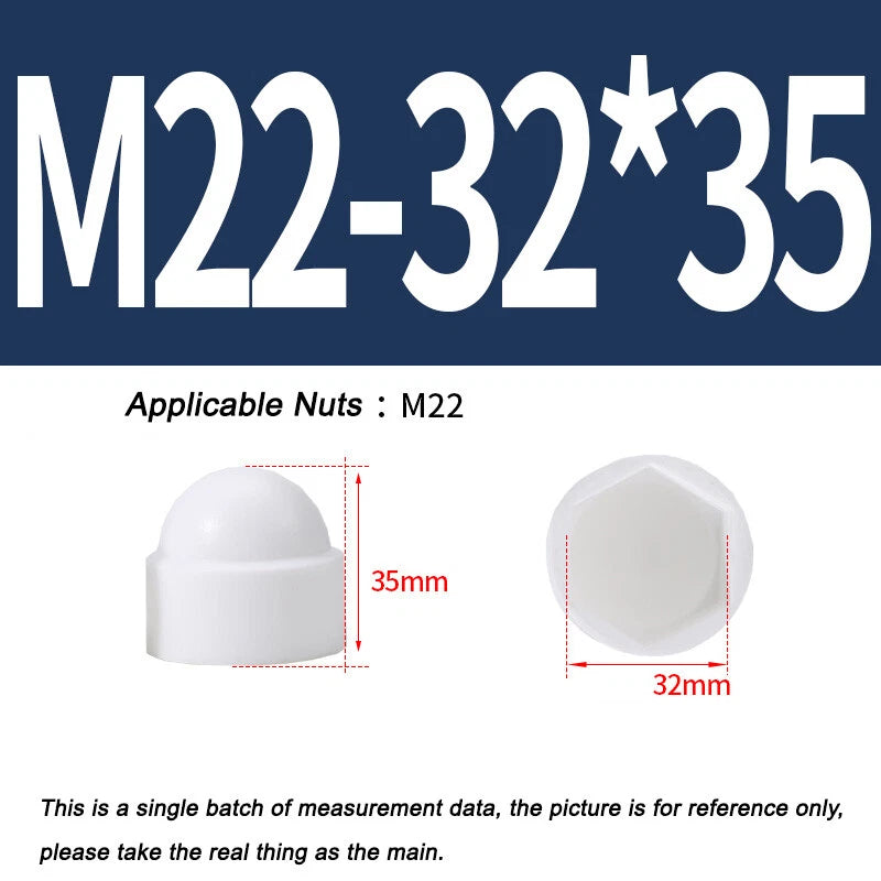 Hex Bolt & Nut Protection Caps – Plastic Hexagonal Screw Covers for M4 M5 M6 M8 M10 to M24 (PE, 5-100 Pack)