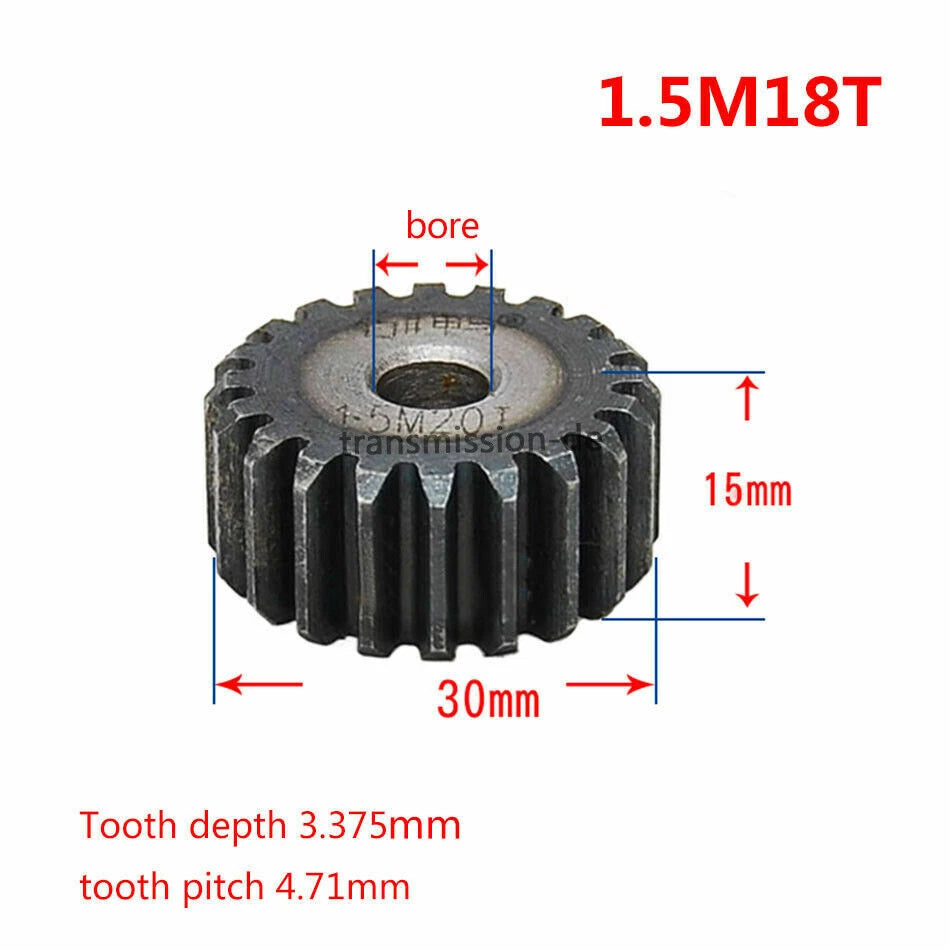 1/1.5 Mod 12T-150T Spur Gear 45# Steel Pinion Gear Thickness 1M-10mm 1.5M-15mm