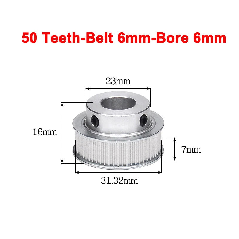 2GT Drive Pulley With Step 16 Tooth - 100 Tooth Bore 4mm - 25mm for 6mm Belt