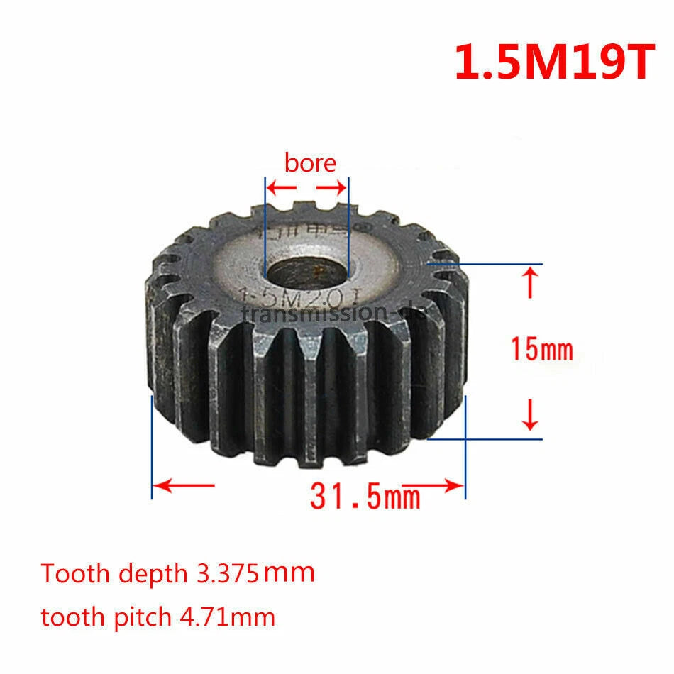 1/1.5 Mod 12T-150T Spur Gear 45# Steel Pinion Gear Thickness 1M-10mm 1.5M-15mm