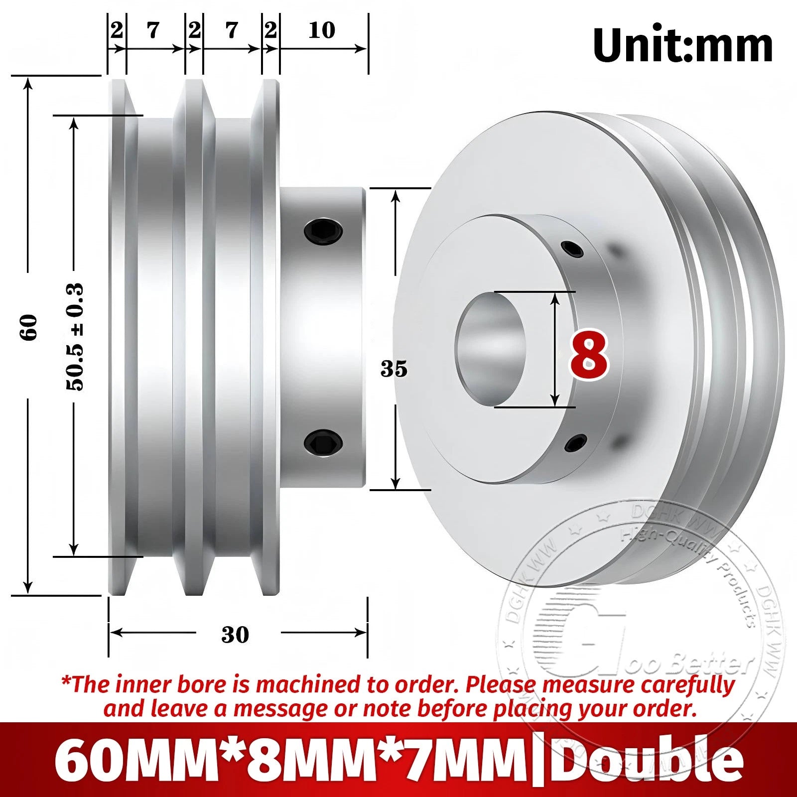 V Grooved Pulley Aluminum Round Belt Pulleys For 7mm Belt Single/Double Grooved