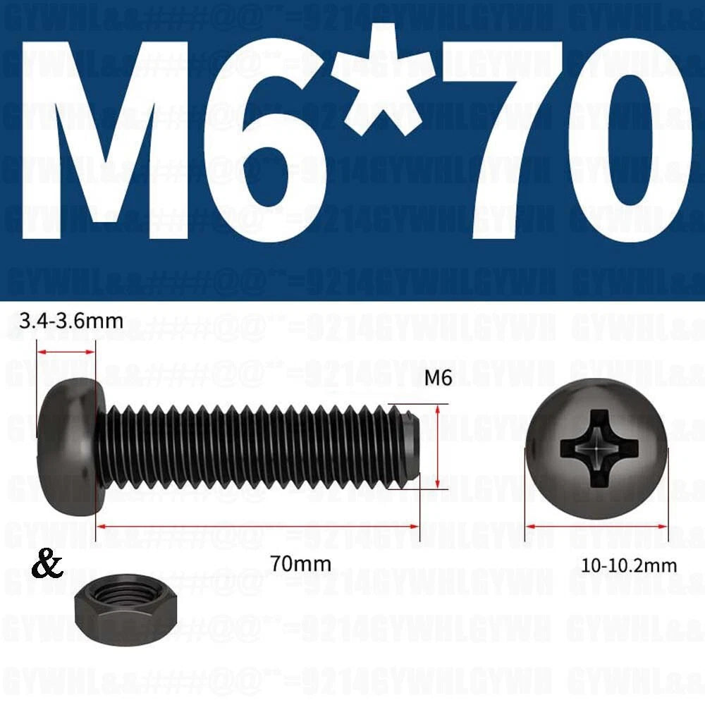 Black Pan Head Phillips Machine Screws + Hex Nuts Set – A2 Stainless Steel, M2 to M10