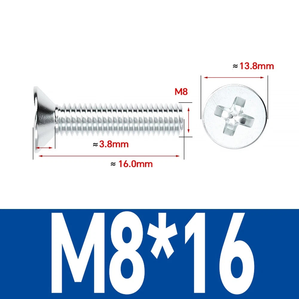 Countersunk Phillips Machine Screws – M2 to M12, White / Colour Zinc Plated, Carbon Steel