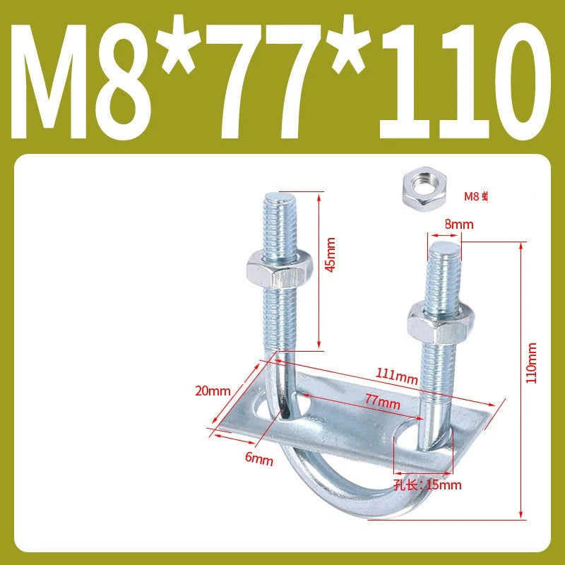 Round U-Bolts Sets Steel 16mm-219mm Inner Width M6 M8 M0 M12 with Nut, Plate