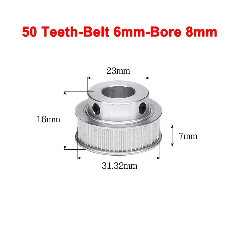 2GT Drive Pulley With Step 16 Tooth - 100 Tooth Bore 4mm - 25mm for 6mm Belt