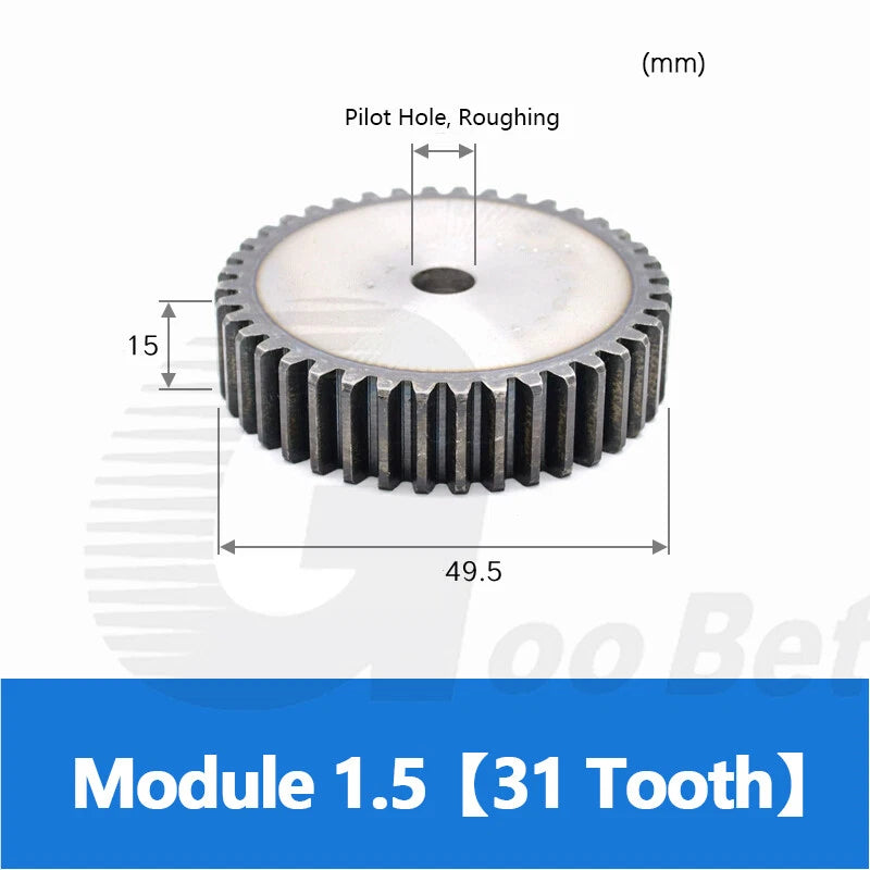 Mod 1 1.5 2 2.5 3 4 5 Spur Gear C45 Steel 12 Tooth - 160 Tooth Motor Pinion Flat