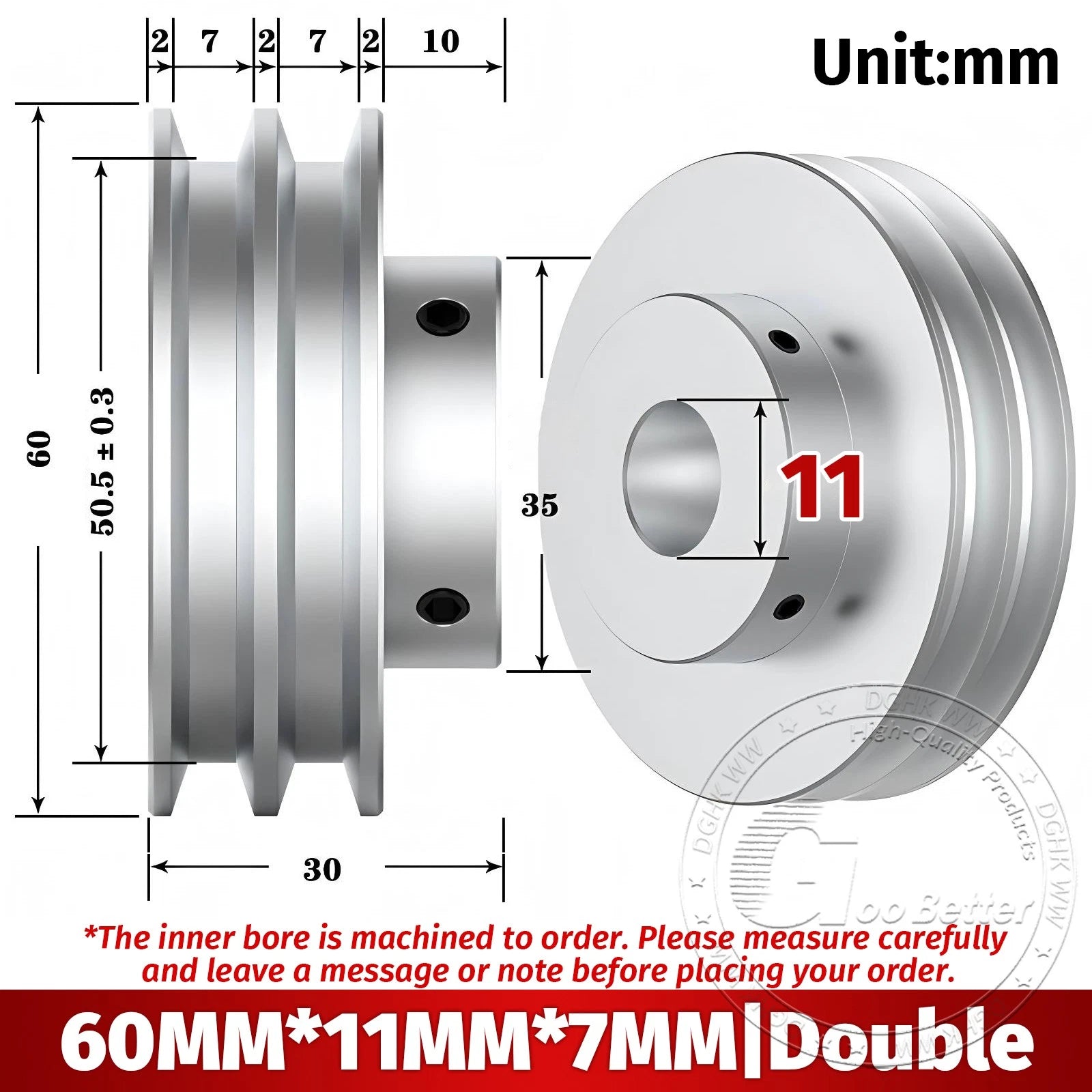 V Grooved Pulley Aluminum Round Belt Pulleys For 7mm Belt Single/Double Grooved