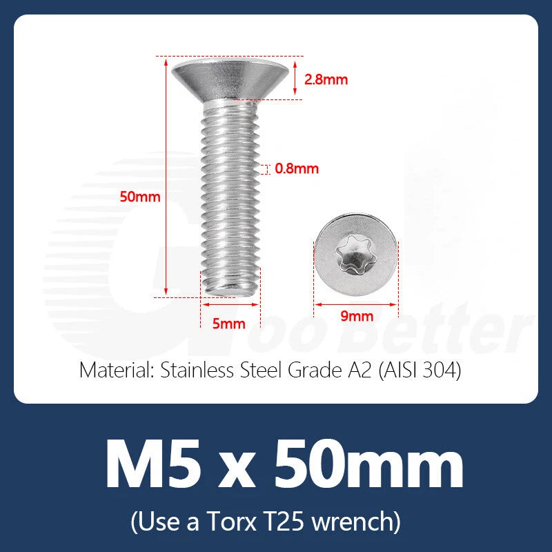 M1.4–M12 Torx Countersunk Machine Screws – A2 Stainless Steel, DIN 965 (3–100mm)