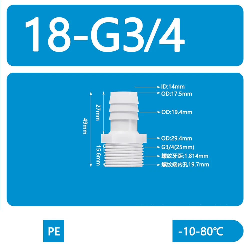 BSP Metric External Thread Straight Barb Connector – Plastic Hose Pipe Fitting
