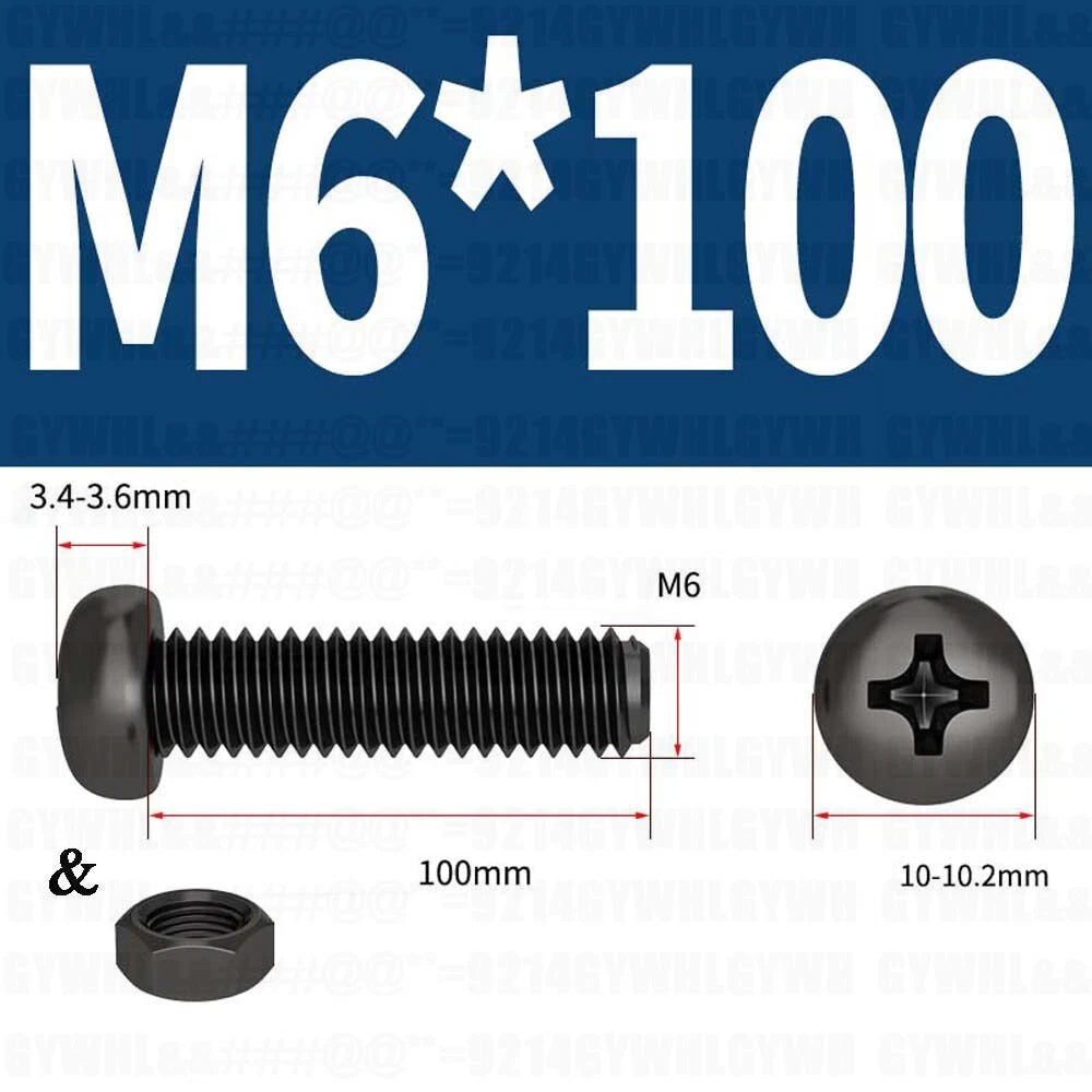 Black Pan Head Phillips Machine Screws + Hex Nuts Set – A2 Stainless Steel, M2 to M10