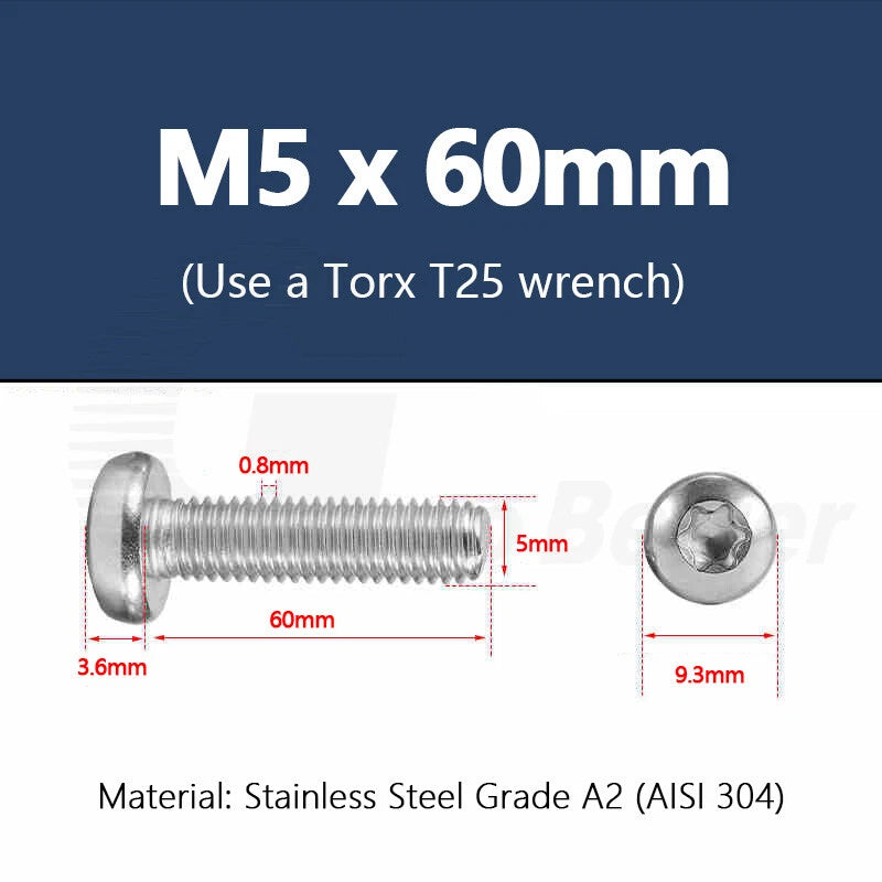 T3–T50 Torx Pan Head Machine Screws – M1.4 to M10, A2 Stainless Steel (3–100mm)