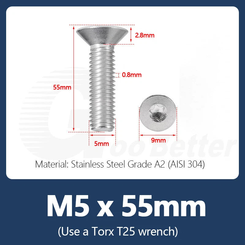 M1.4–M12 Torx Countersunk Machine Screws – A2 Stainless Steel, DIN 965 (3–100mm)