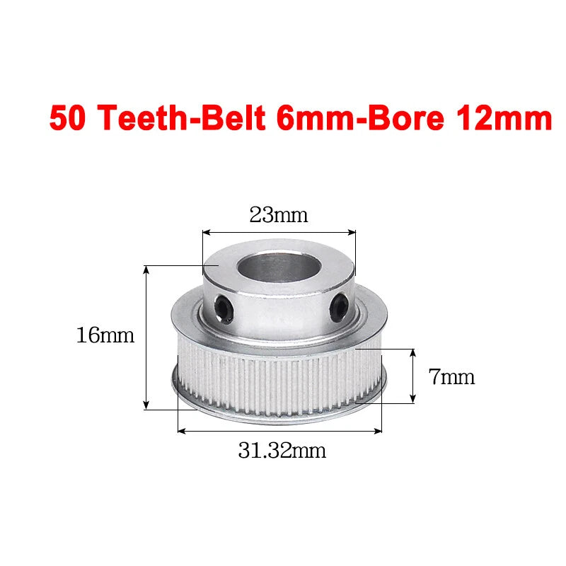 2GT Drive Pulley With Step 16 Tooth - 100 Tooth Bore 4mm - 25mm for 6mm Belt